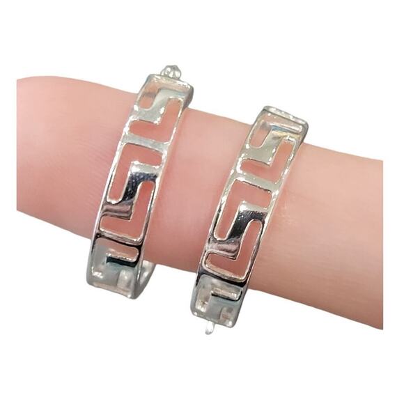 Le'Calla Pure 925 Sterling Silver Greek‎ Key Design Hoop Earrings NEW - Picture 1 of 10